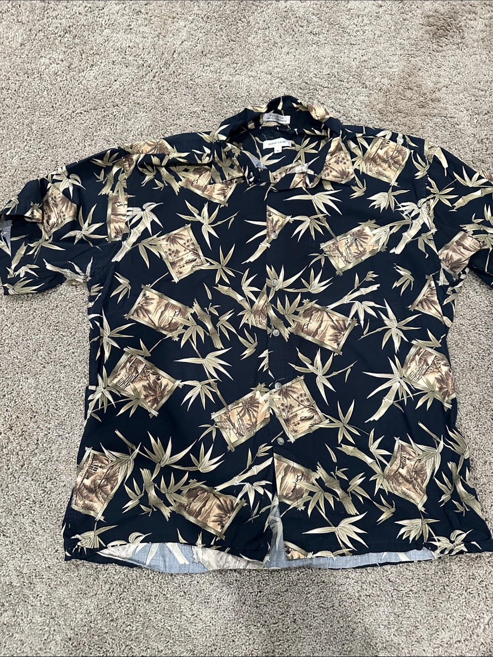 Pierre Cardin Black Short-Sleeve Tropical Print Button-Down Shirt
